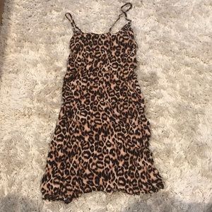 Leopard spaghetti strap cross cross back mini dres